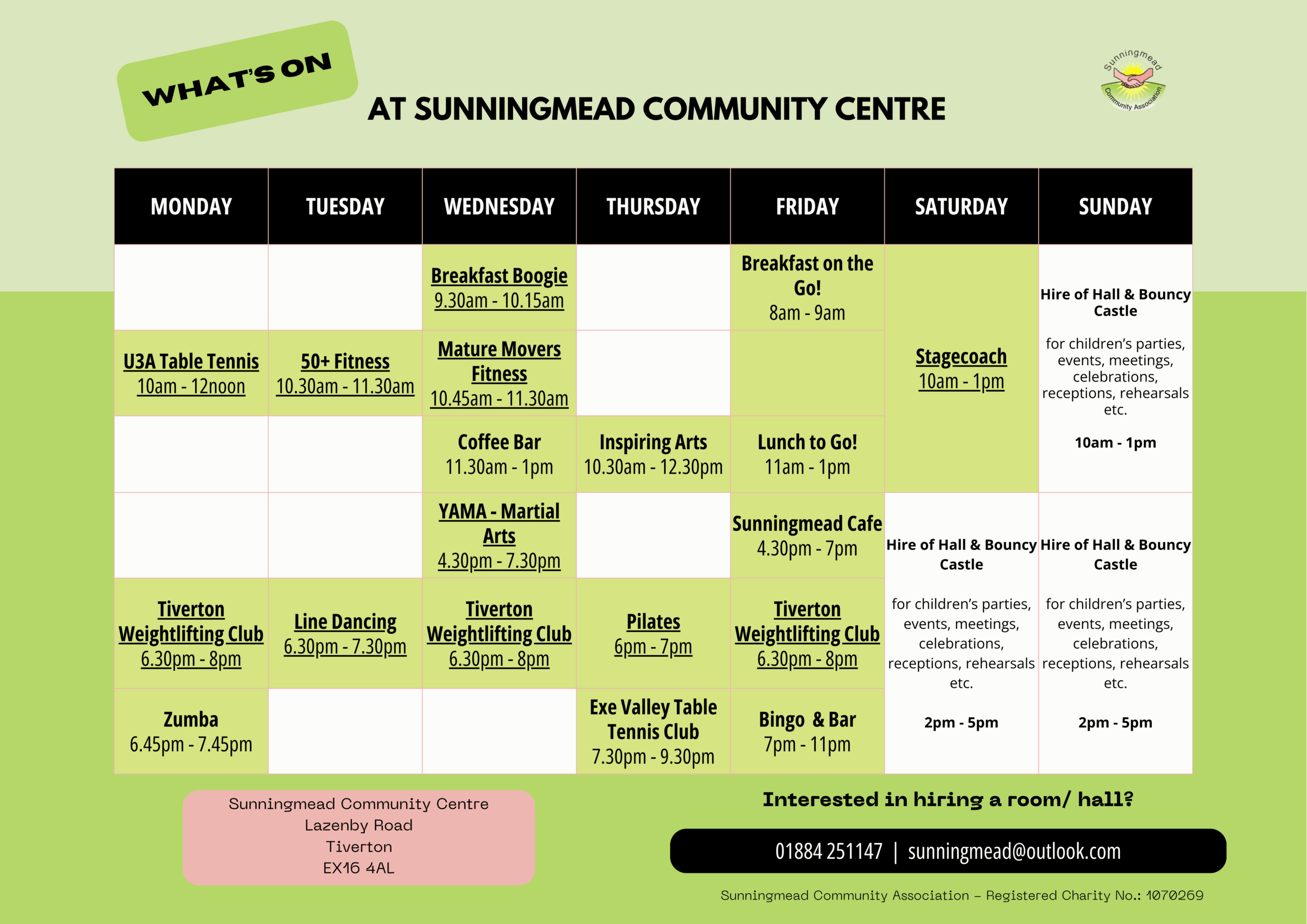 sunningmead regular activities 10th October 2025